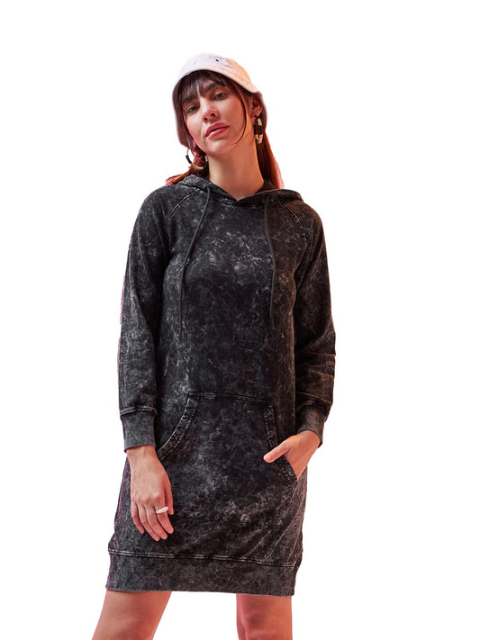 Bewakoof WomenS Self Design Regular Fit Full Sleeve Terry Acid Wash Dress_596579_Black_2Xl