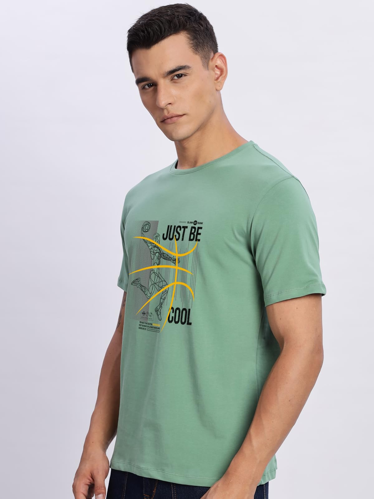 ADRO Men's Graphic Printed 100% Cotton T-Shirt - Regular Fit, Printed T-Shirts for Men (RN24-BCL-PT_Pista)
