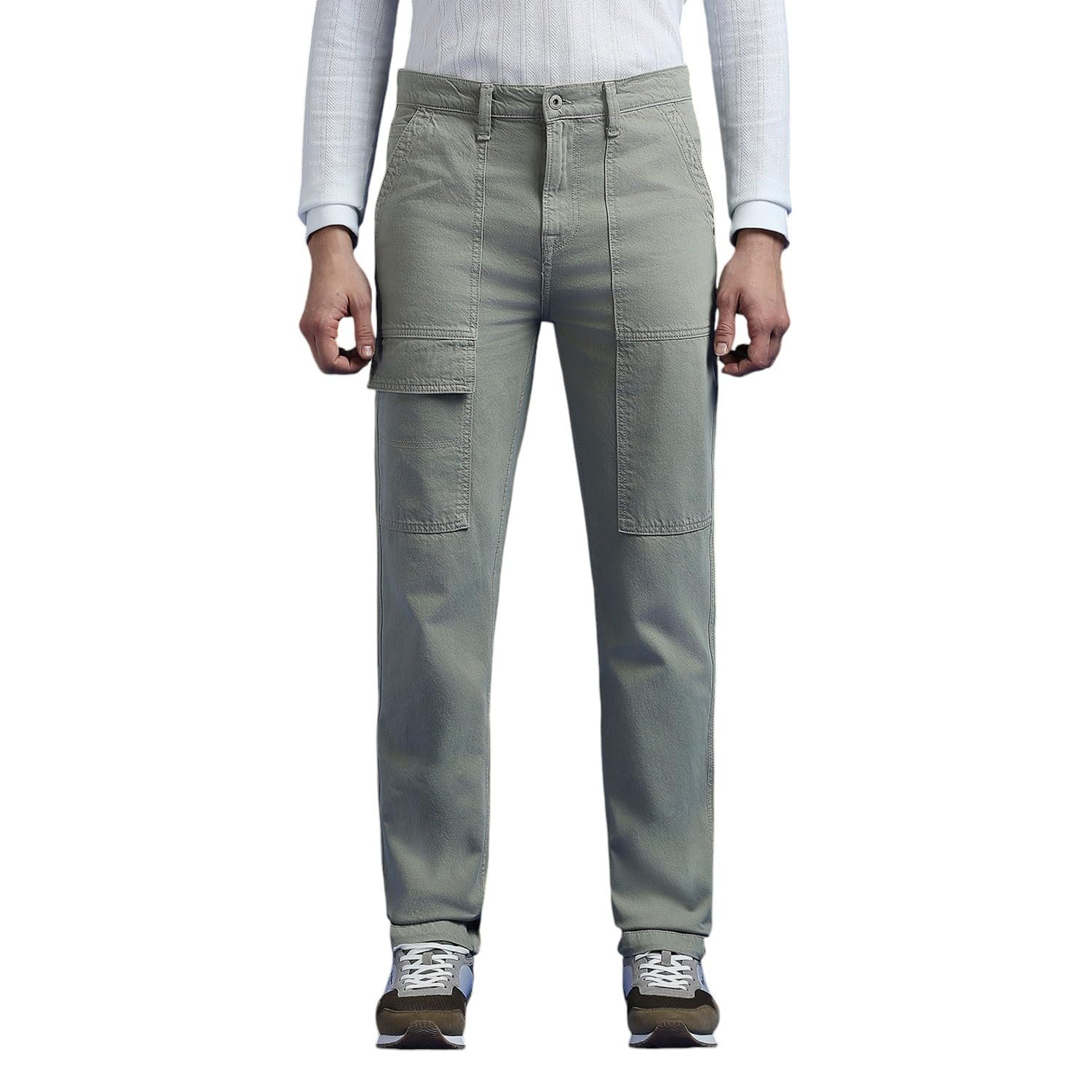 Olive Mid Rise Tapered Cargo Jeans