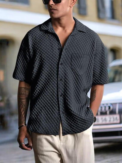 Pinkmint Bubble Textured Shirt for Men ll Half Sleeve Stylish Button Down Shirts ll Mens Pocket Shirt (Pack of 1) Grey