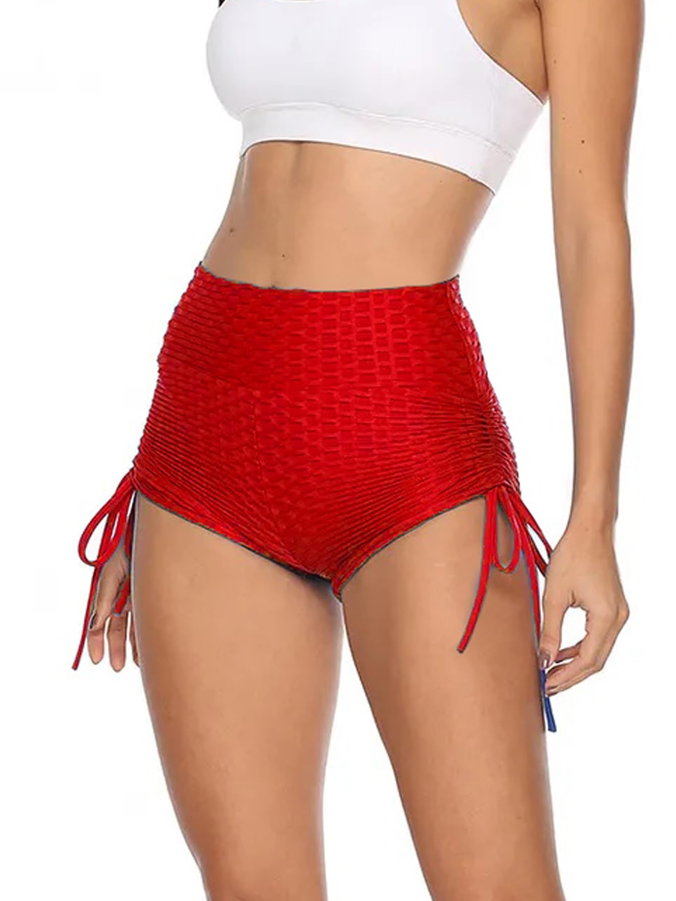 Shasmi Womens Workout Yoga Shorts, High Waisted Drawstring Scrunch Booty Shorts Ruched Butt Lift Athletic Running Tights (Short