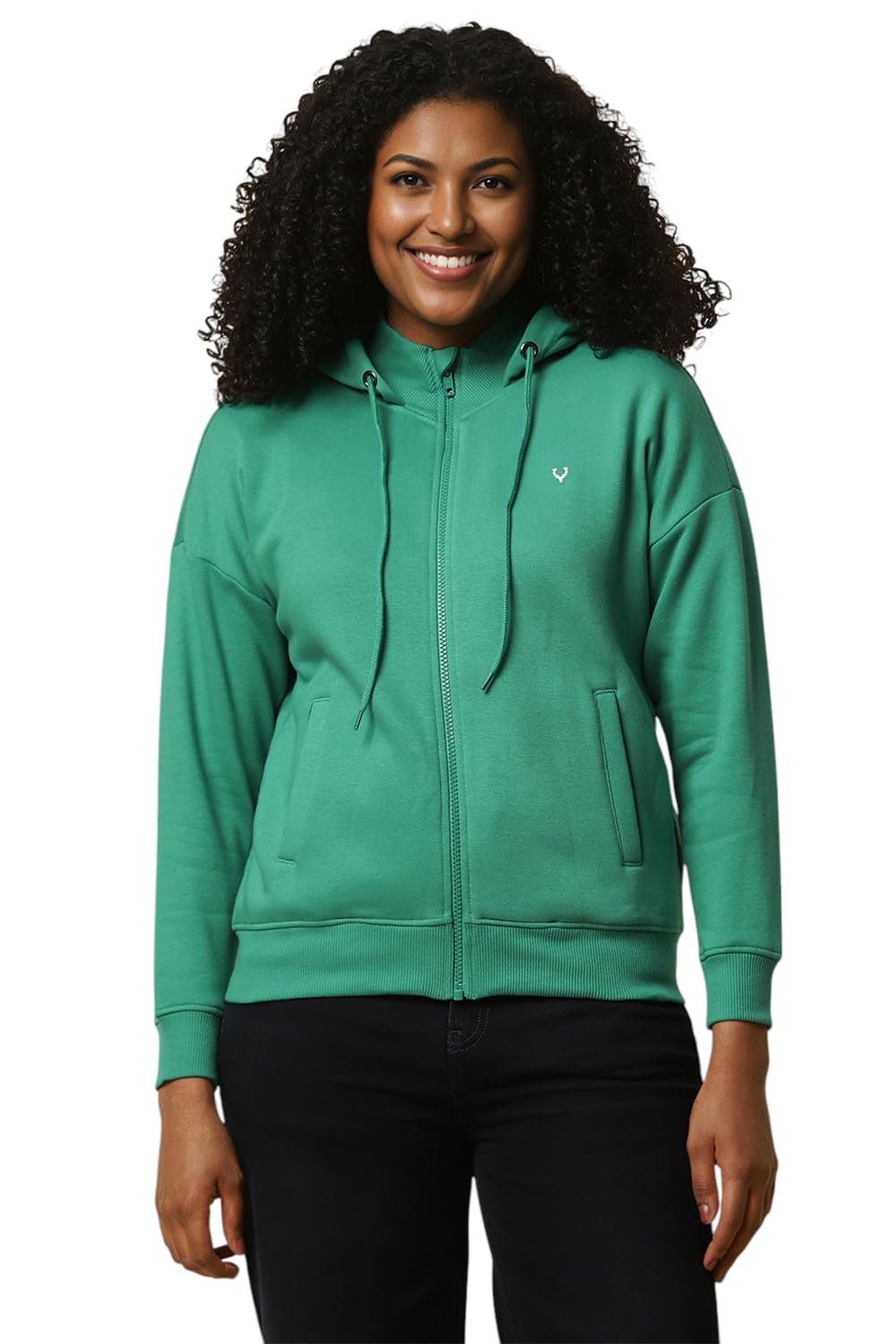 Allen Solly Women Regular Fit Solid Full Sleeve Hooded Hoodie