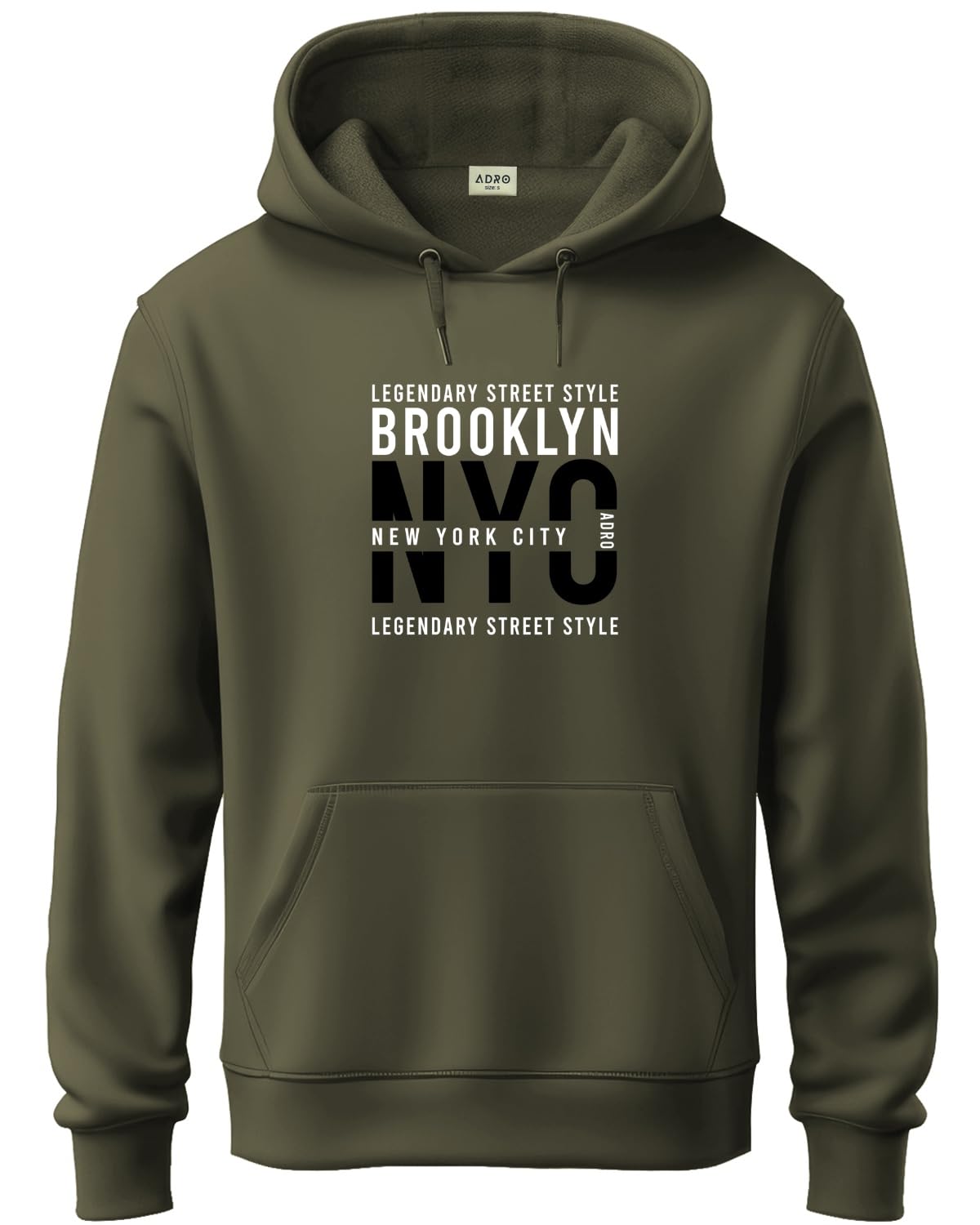 ADRO Men's Cotton Blend Neck Hooded Sweatshirt (H24-NYC-OL_Olive