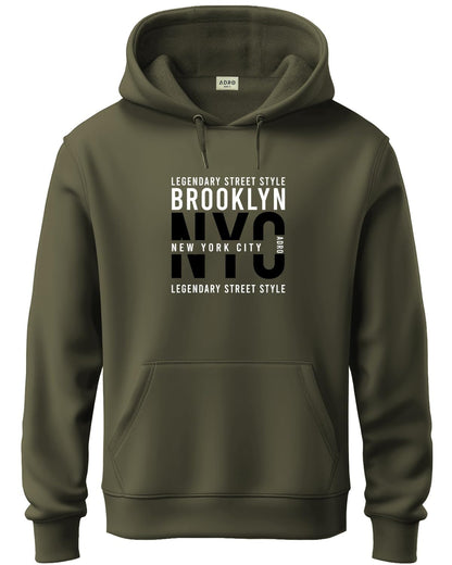 ADRO Men's Cotton Blend Neck Hooded Sweatshirt (H24-NYC-OL_Olive