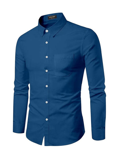 Mildin MenS Cotton Blend Solid Shirt With Spread Collared Full Sleeve Curved Hemline Button Closure Slim Fit And One Pocket | S