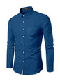 Mildin MenS Regular Cotton Blend Blue Slim Fit Solid Button Down Spread Collar Full Sleeve Curved Hemline Formal Shirt With One