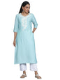 Libas WomenS Silk Floral Straight Kurta (26808 Blue