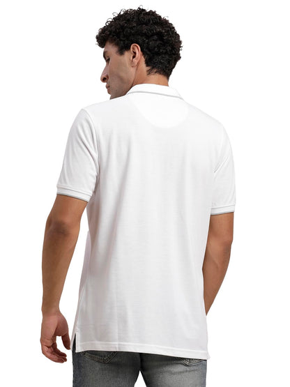Turtle Men Poly Cotton Solid White Polo Tshirt