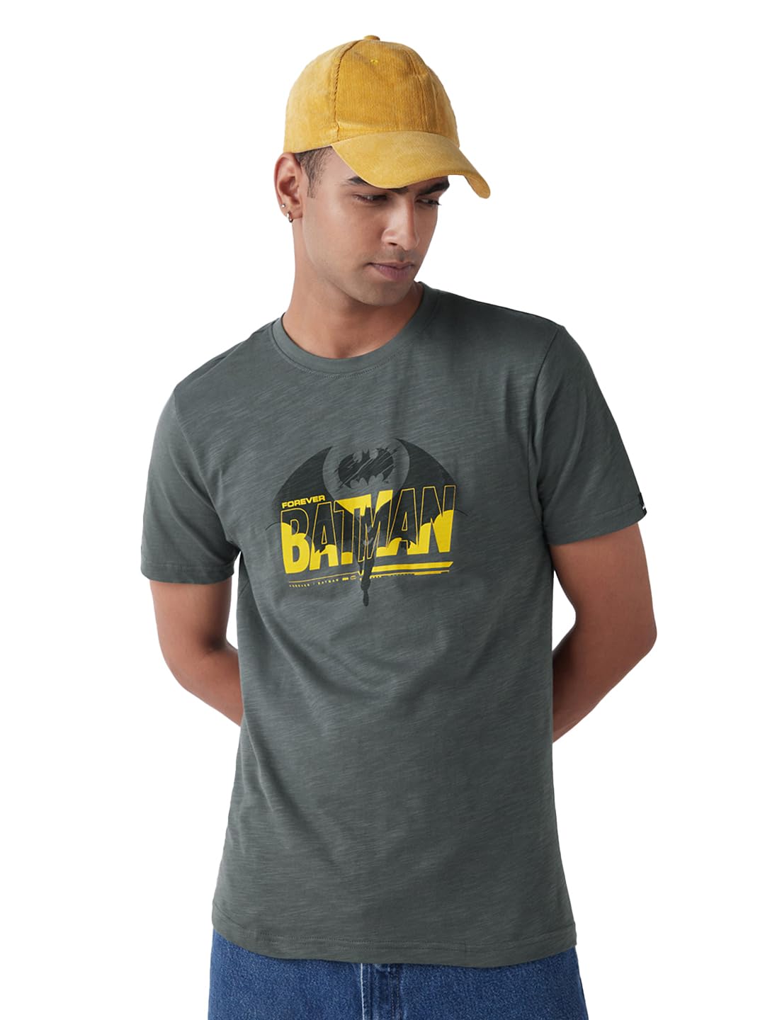 Bewakoof Air 1.0 Official DC Merchandise Batman Mens Graphic Print Regular Fit Half Sleeve Round Neck Cotton Slub T-Shirt_64665