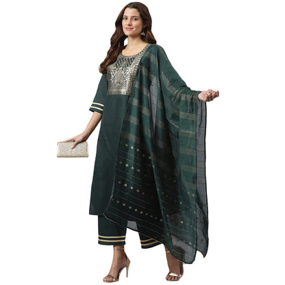 ANNI DESIGNER Women's Cotton Blend Straight Solid Kurta with Palazzo & Dupatta (Ruchir)