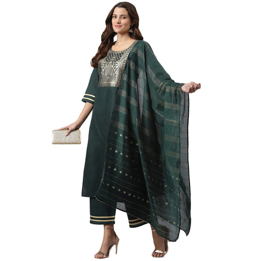 ANNI DESIGNER Women's Cotton Blend Straight Solid Kurta with Palazzo & Dupatta (Ruchir)
