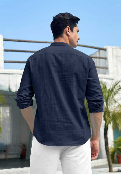 Royalscout Men Cotton Blend Full Sleeve Short Kurta Navy