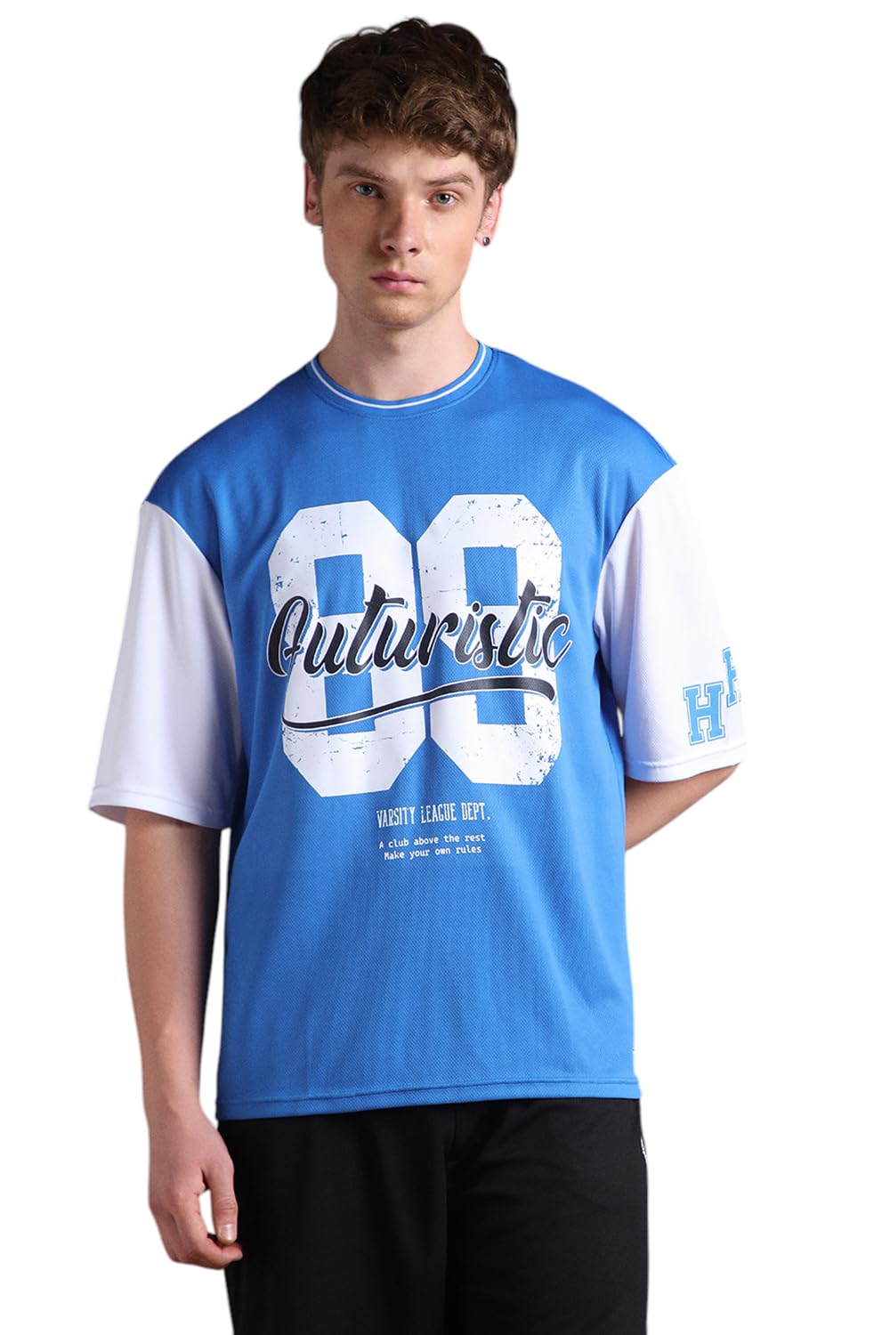 Hubberholme Men Printed Oversized Round Neck Half Sleeve Tshirts 123 Blue
