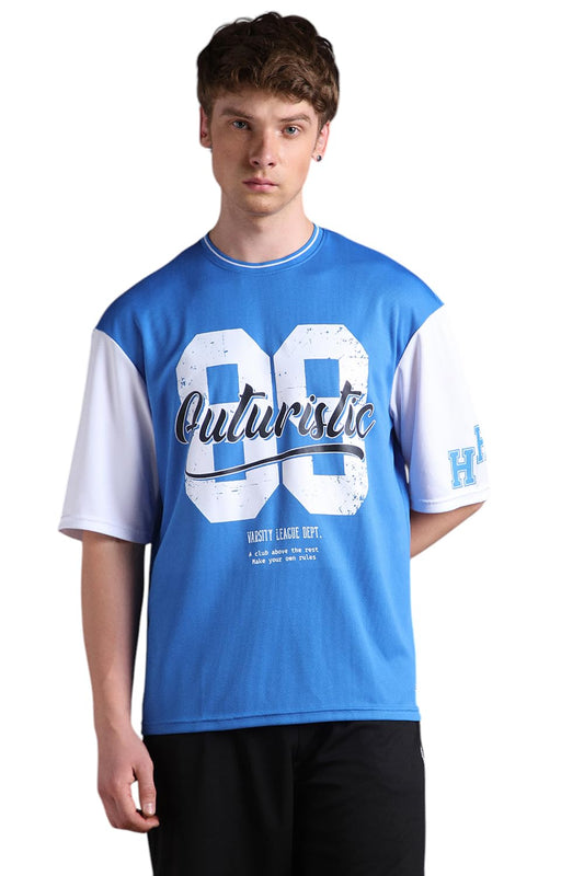 Hubberholme Men Printed Oversized Round Neck Half Sleeve Tshirts 123 Blue