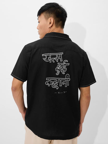 The Souled Store Thirsty Crow Mens and Boys Short Sleeves Collared Neck Button Front Multicolor All Over Printed Rayon Regular F