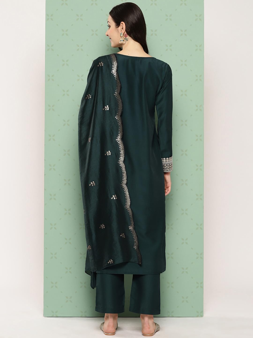 Libas WomenS Silk Kurta Sets (48079_Green