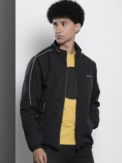 The Indian Garage Co Men Black Slim Fit Solid Bomber Jacket