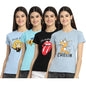 Preneum Womens Cotton Regular Fit Latest Graphic Stylish Printed Short Sleeves Casual T-Shirt || Trendy & Latest Style (Pack 4)