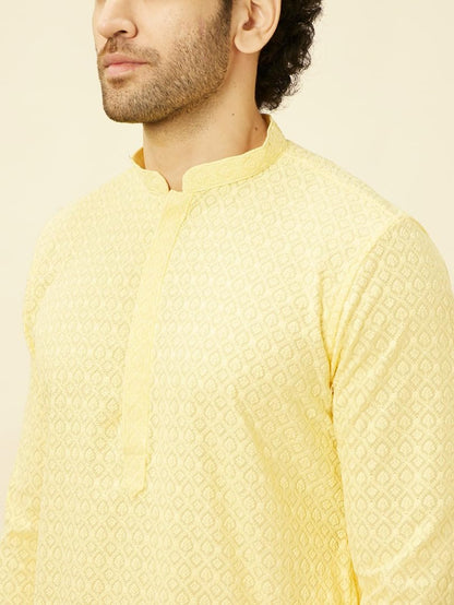 Manyavar Mens Yellow Blended Cotton Kurta Pyjama Set