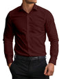 AVANOVA Mens Maroon Long Sleeve, Slim Fit Button Down Dress Shirt for Men | Casual Office Wear | Formal Business Shirts | Styli