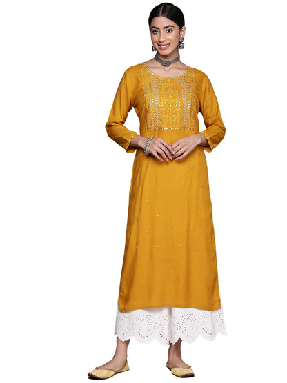 ishin Women's Viscose Straight Embellished Straight Kurta