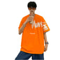 Thalasi Orange Round Neck Back Print Oversized T Shirts For Men - Drop Shoulder Baggy Fit T-Shirt For Men - Stylish Anime Korean