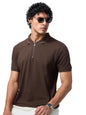 The Souled Store Popcorn: Dark Mocha Men and Boys Short Sleeves Collared Neck Solid Cotton Blend Regular Fit Zipper Polos