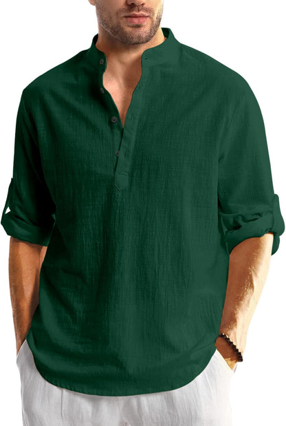 Hemadhav MenS Regular Fit Cotton Blend Casual Kurta Dark Green