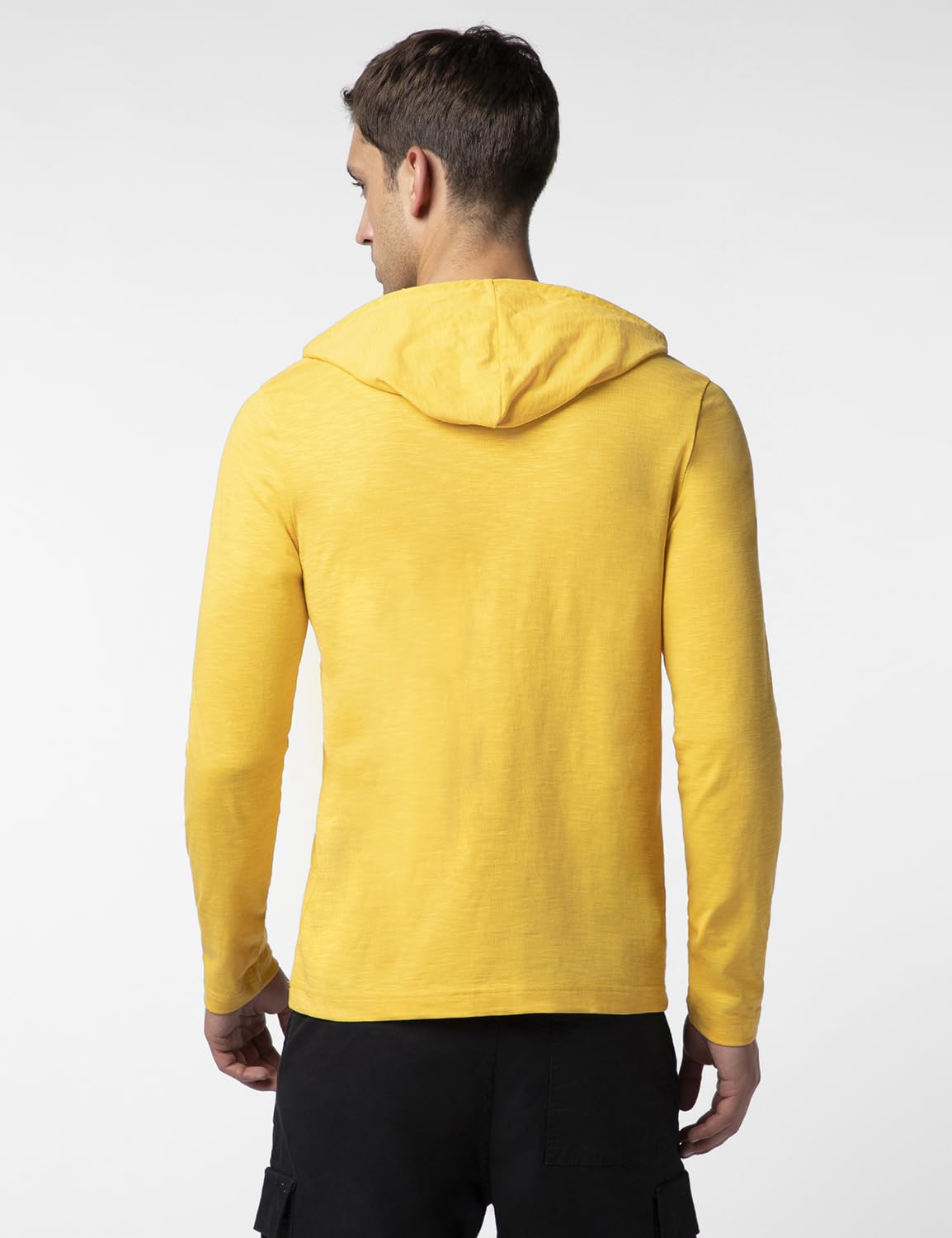 FYLTR Mens Casual Hoodie T-Shirt - Contrast Drawstring | Metal Button Accents | Casual Winterwear for Men Mellow Yellow