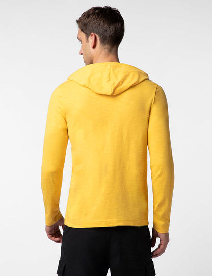 FYLTR Mens Casual Hoodie T-Shirt - Contrast Drawstring | Metal Button Accents | Casual Winterwear for Men Mellow Yellow