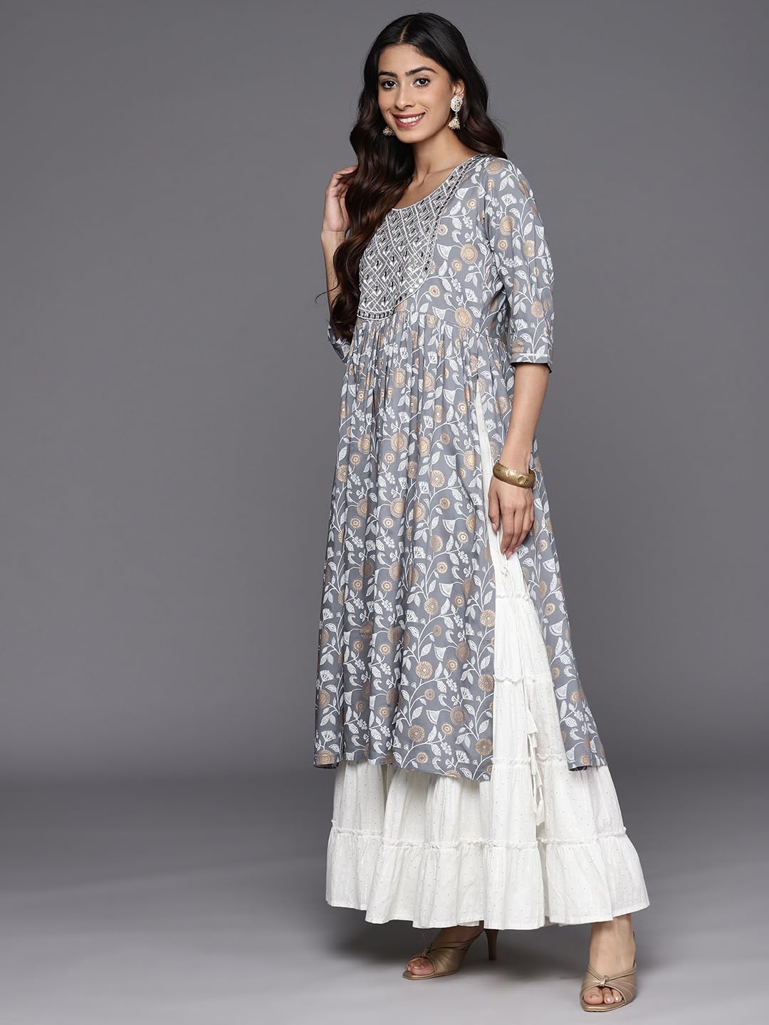 Libas Womens Viscose Rayon Yoke Design A-Line Kurta (26454_Grey