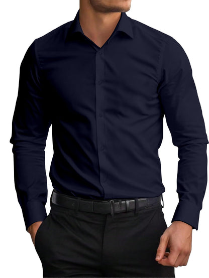 AVANOVA Mens Navy Blue Long Sleeve, Slim Fit Button Down Dress Shirt for Men | Casual Office Wear | Formal Business Shirts | St