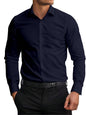 AVANOVA Mens Navy Blue Long Sleeve, Slim Fit Button Down Dress Shirt for Men | Casual Office Wear | Formal Business Shirts | St