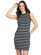 Modeve Women Striped Sleeveless Bodycon Dress Black