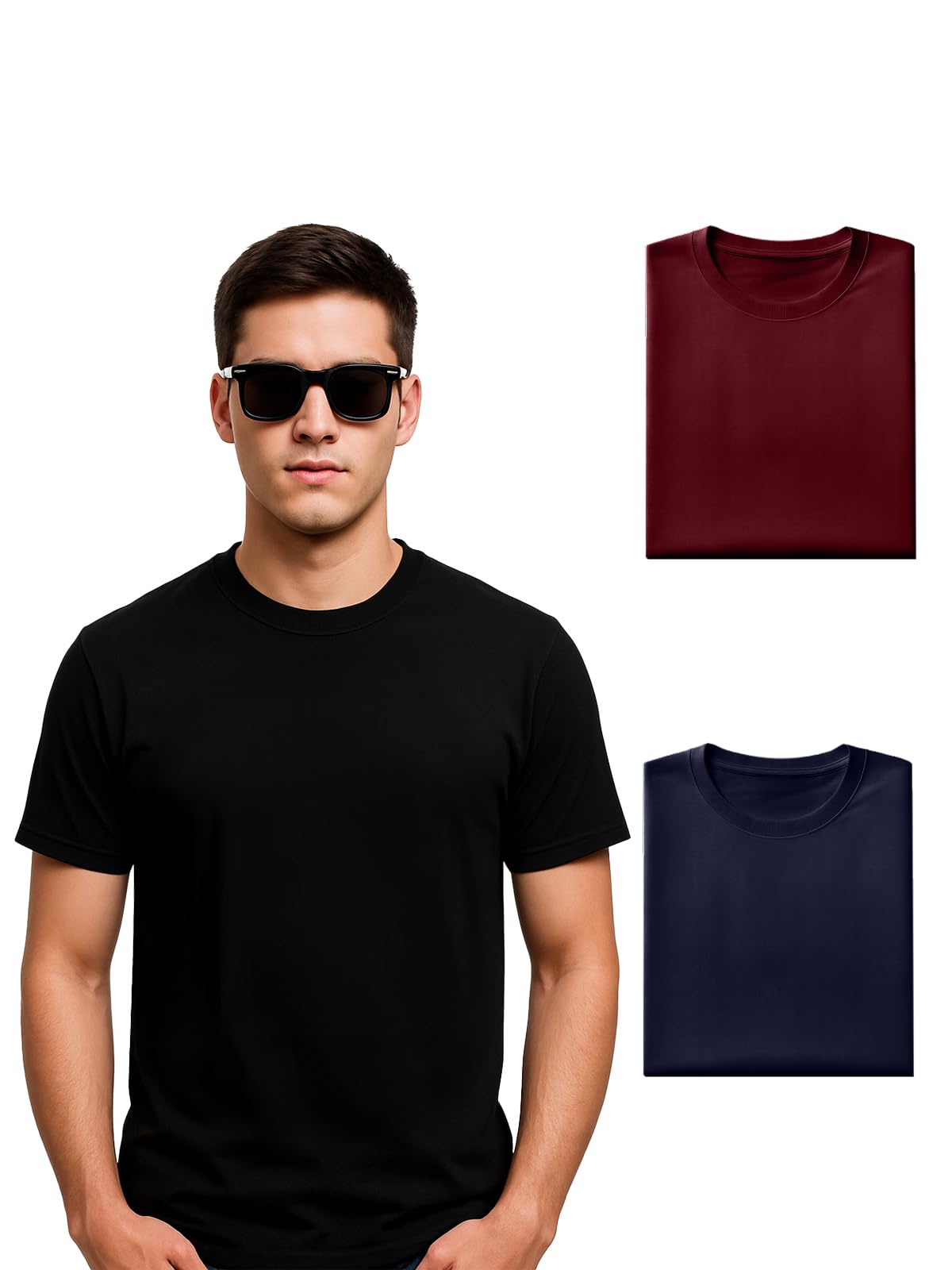 Veirdo Mens Cotton Regular Fit Short Sleeve Solid Round Neck T-Shirt