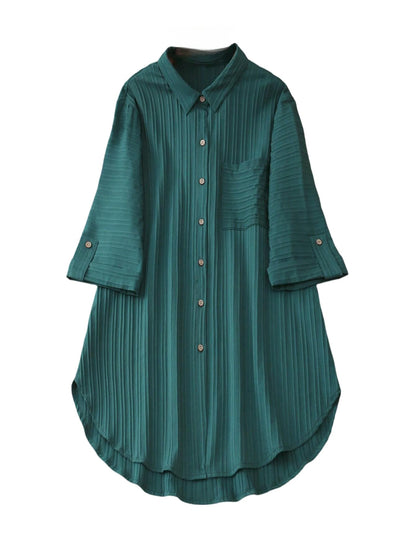 Sheetal Associates Polyester Solid Button Front Shirt Dress For Women || Roll Tab Sleeve & Collared Neck Flared Dress || Office