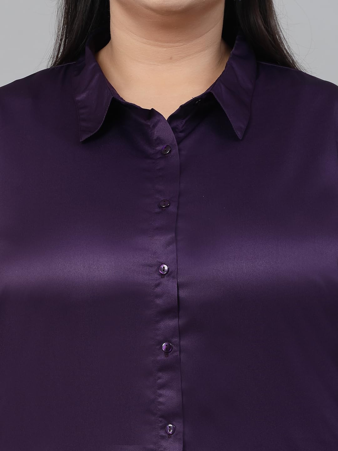 Style Quotient Plus Women Solid Wine Satin Formal Shirt