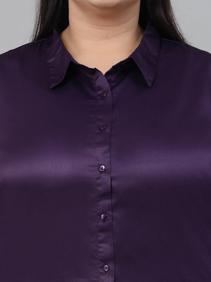 Style Quotient Plus Women Solid Wine Satin Formal Shirt
