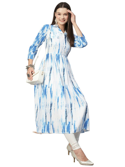 ANNI DESIGNER Women's Cotton Blend Floral Printed Anarkali Dress Kurta (TUROLI-Sky-NW)
