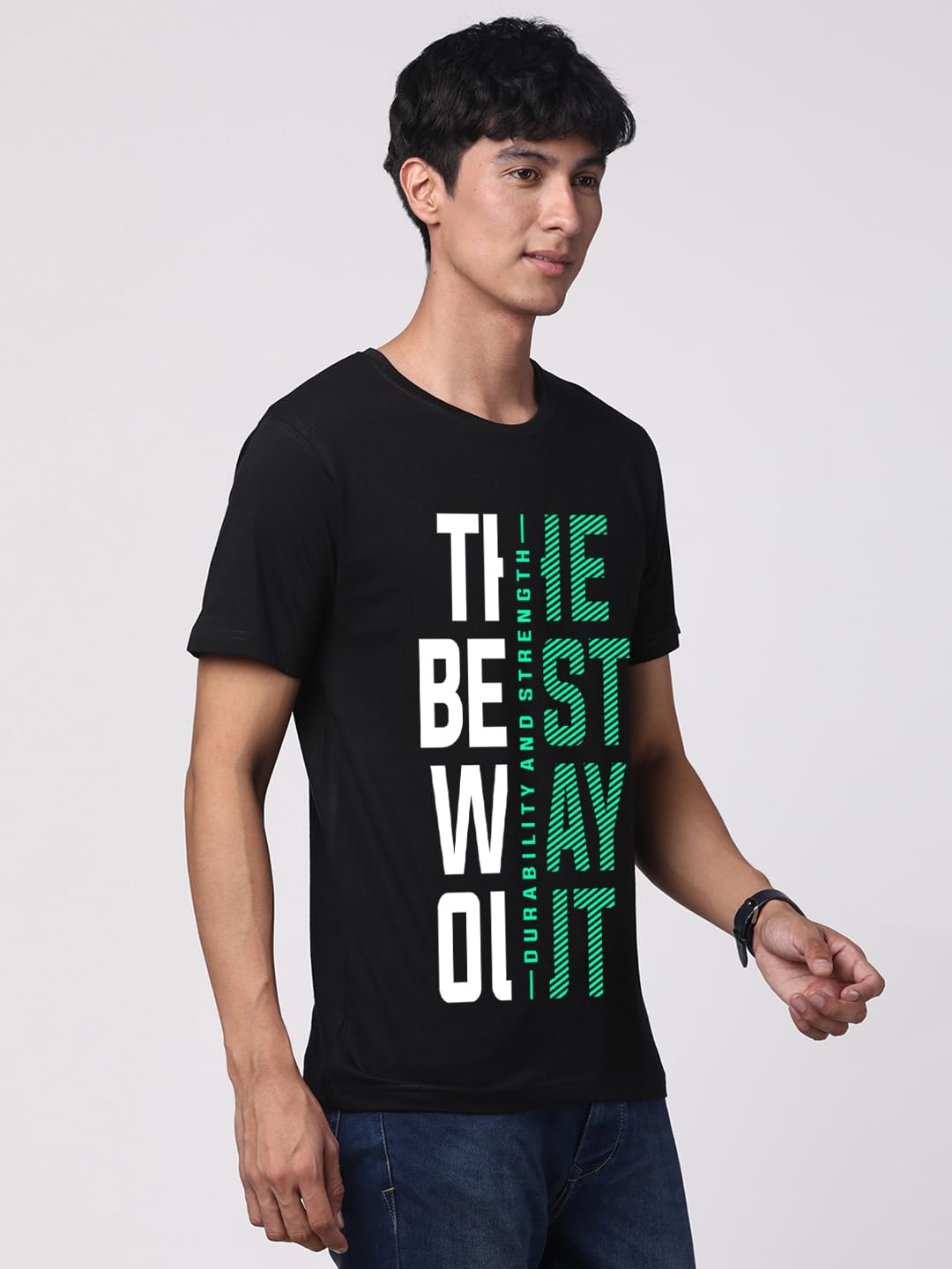 ADRO Motivational Quote Printed T-Shirt for Men - 100% Cotton, Regular Fit, Soft Breathable Fabric. (RN23-M-BEST-BL_Black)