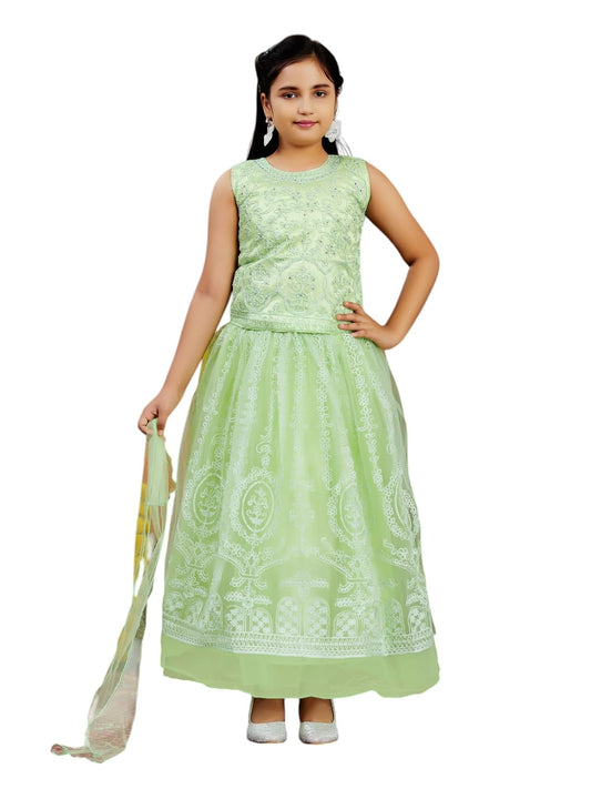 Aarika Girls Ethnic Wear Sea Green Colour Thread Embroidery Net Lehenga Choli Set (4-10 Years)