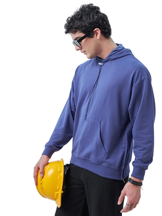 Bewakoof Heavy Duty 1.0 Mens Solid Oversized Fit Full Sleeve Hooded Neck Terry Hoodies_620452_Blue_XL
