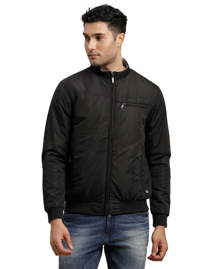 Turtle Men Polyster Solid Regular Fit Full Sleeve Black & Grey Reversible Windcheater Jacket