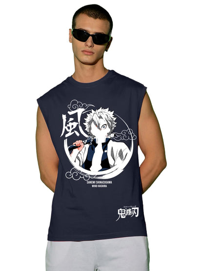Bewakoof MenS Graphic Print Oversized Fit Sleeveless Round Neck Cotton Vest_595576_Blue_M