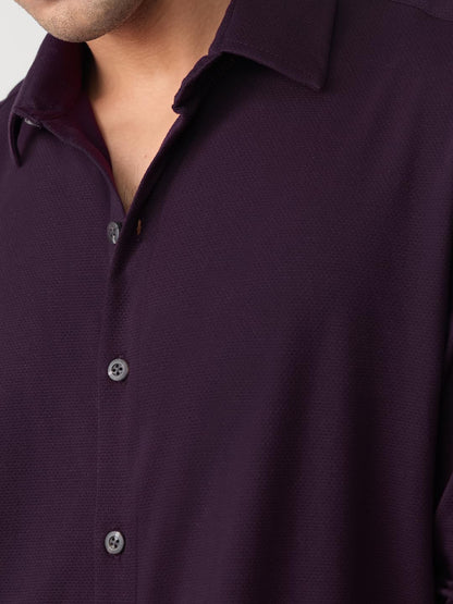 The Souled Store Mulberry Men and Boys Long Sleeves Collared Neck Button Front Regular Fit Cotton Textured Shirts