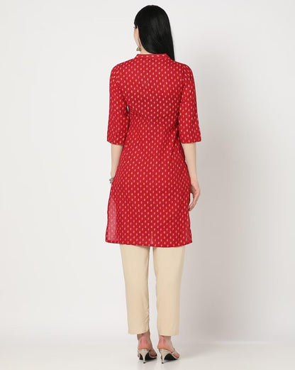 PATLANI Womens Cotton BLENED Sleeveless Printed Full Stitched Kurti.(k-199) Red