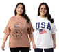 Juneberry 100% Pure Cotton Oversized Loose Baggy Fit Drop Shoulder Graphic Printed Plus Size T-Shirt Combo For Women (Pack Of 2)