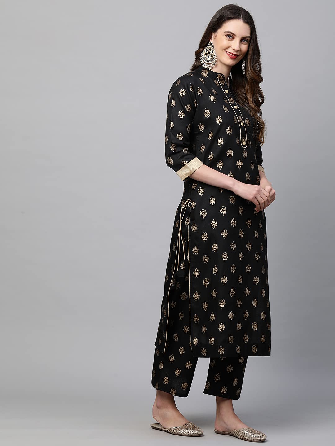 GoSriKi Women's Cotton Blend Straight Solid Kurta with Pant (Parbeen Nw