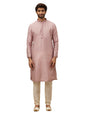 Manyavar Kurta Set For Men, Full Sleeves Mandarin Collar Ethnic Kurta & Payjama Set Art Silk All Over Self Design Set (Dusty Pin
