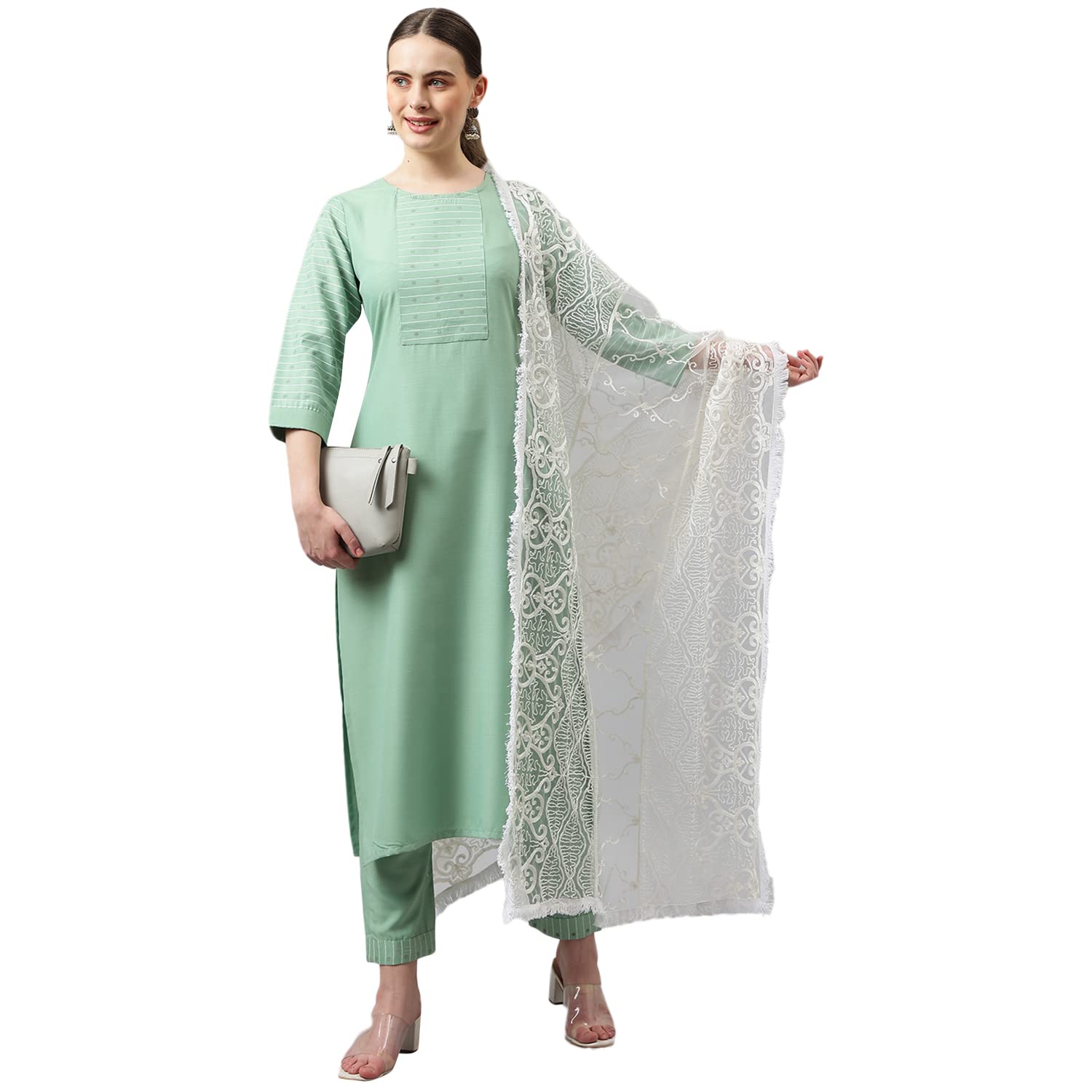 ANNI DESIGNER Women's Cotton Blend Straight Solid Kurta with Pant & Dupatta (Sundari)